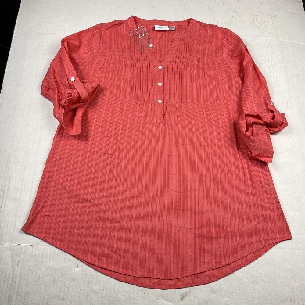 The Vermont Country Store Popover Top Coral 3/4 Sleeve Casual Shirt MEDIUM *